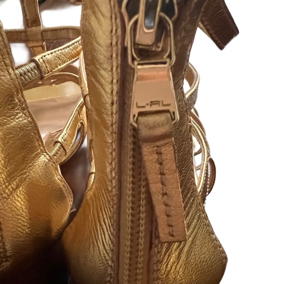 Lauren Ralph Lauren Gold Gladiator Sandals Block Heel Size 7.5 - Picture 5 of 5